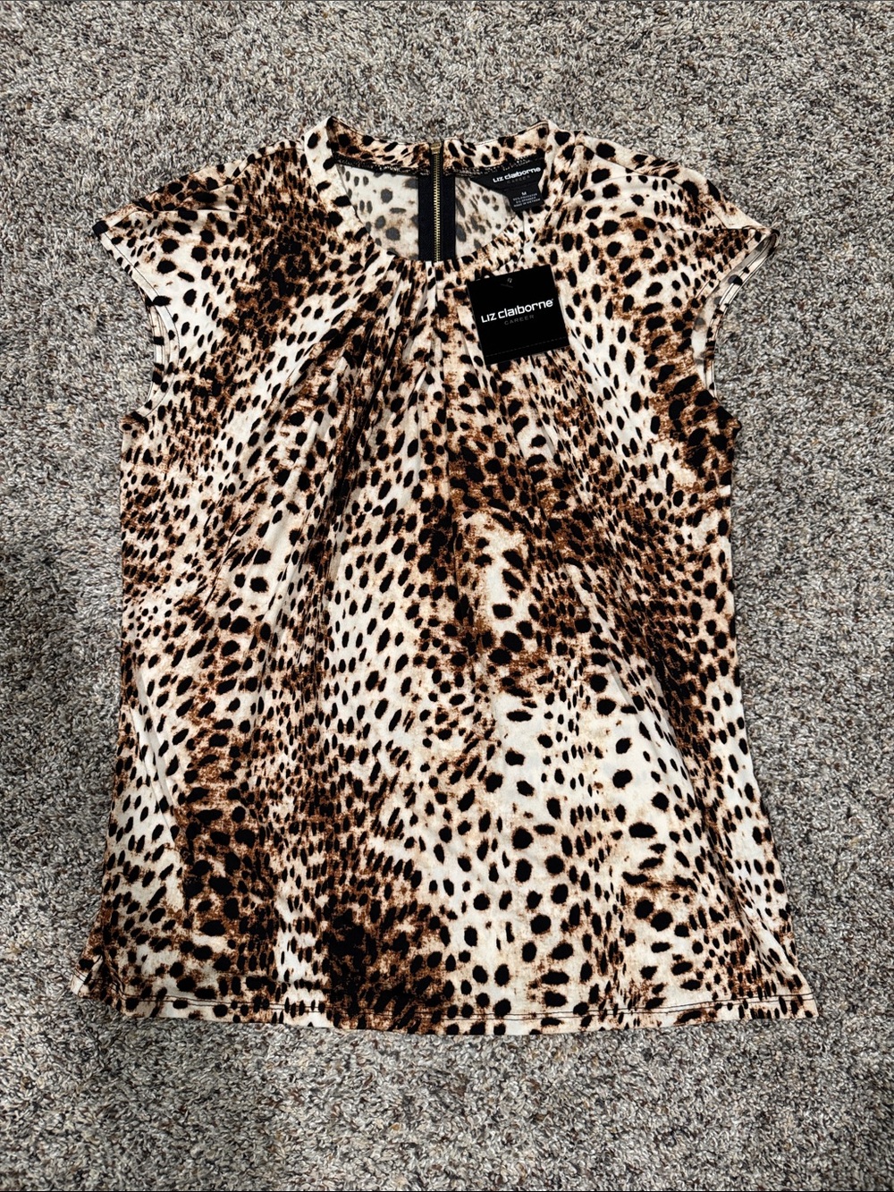 Liz Claiborne Brown and Cream Leopard Print Cap Sleeve Top
